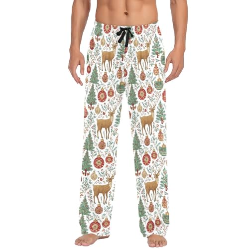 Christmas Tree and Elk Men's Pajamas Pants Cotton Sleep Bottoms Pants Lounge Sleepwear - S2