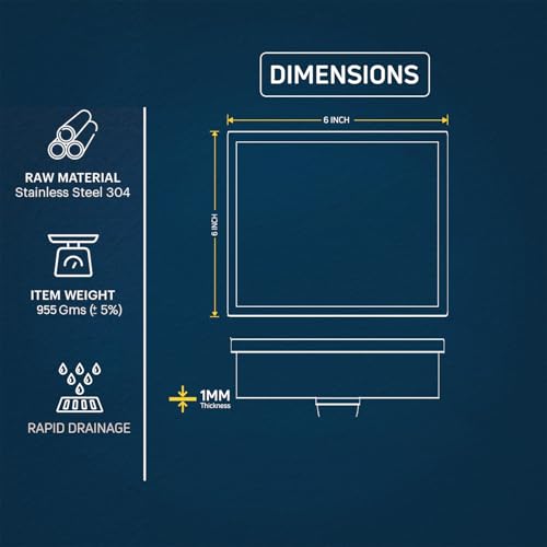 Image of ARQUIN Bathroom Floor Drainer 6x6 Inch 304-Grade Stainless Steel Floor Drain-Diamond Square Flat Cut Anti Without Cockroach Trap Floor Drainer Waste Water Drainer