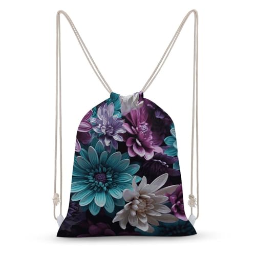 Purple And Teal Flowers Drawstring Backpack Sport Gym Bags Yoga Shopping Travel Casual Daypacks for Women Men - Main Image