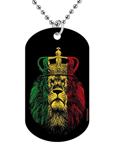 Rasta Lion Of Judah Rastafarian Reggae Ethiopian Lion Military ID Dog Tag Stylish Pendant Necklace with 27  Adjustable Ball Chain