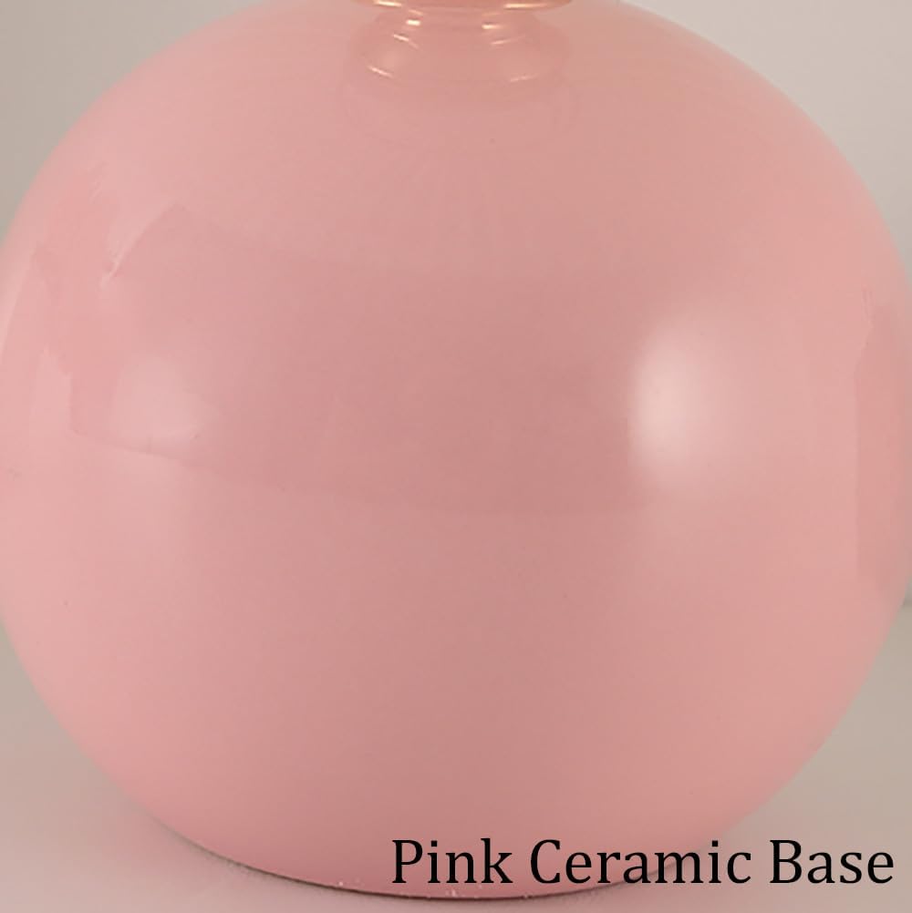 Meefad Cute Bedside Lamp, 1 Light Small Table Lamp with Pleated Fabric Shade, Ceramic Base, Girls Night Light for Bedroom Reading Nightstand, Pink