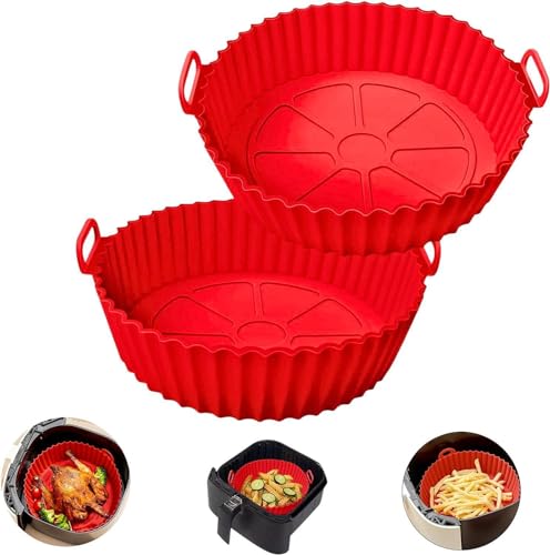 GeRRiT 2 Pieces Silicone Liner for Air Fryer, 8 inch Air Fryer Liners for 3 to 5 Qt Air Fryer Accessories for Oven Replacement of Parchment Paper Baking Tray, Red