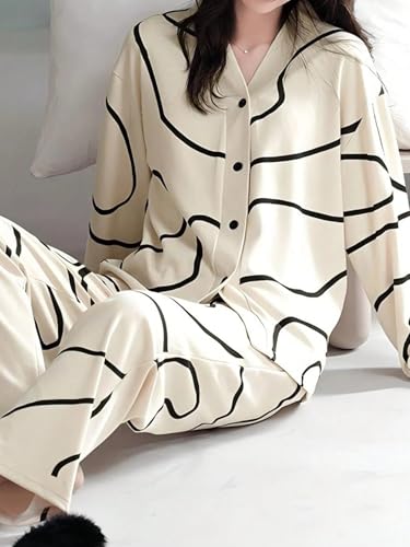 Image of Lymio Womens Korean Night Dress | Full Pyjama Set | Korean Nightsuit | Women Nightwear |Round Neck Full Sleeve Nightsuit | Loungewear | Everyday Nightdress (W-ND-5)