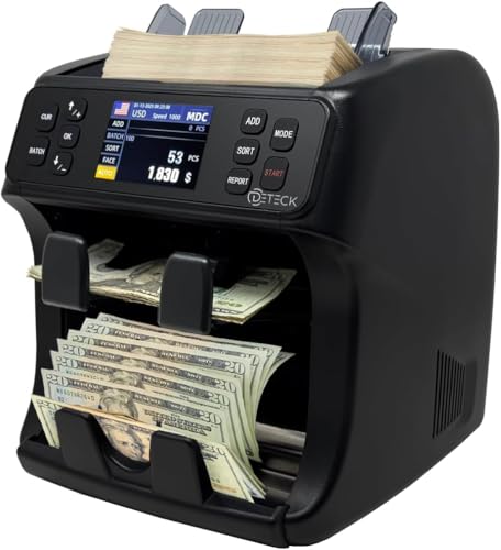 DETECK DETECK DT800 Bank Grade Mixed Denomination Money Counter with Reject Pocket, Multi Currency, Bill Counter 2CIS/UV/IR/MG/MT Counterfeit Detection, Cash Counter Serial Number, Printer Enabled