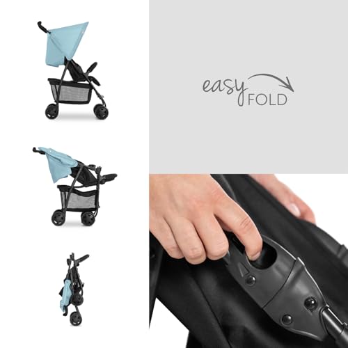 Image of Hauck Baby Stroller Lightweight One-Hand Fold Reclining Pushchair Blue | Swivel lockable front wheels, adjustable footrest, 5-point harness, XL basket, birth to 3 years up to 18 kg