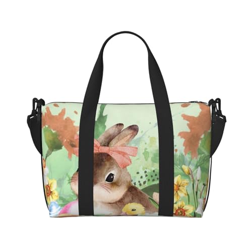 Watercolor Bunny Flower Travel Duffel Bag Easter Eggs Carry On Tote Bag for Women Large Shoulder Weekender Overnight Bag Sports Gym Bag2
