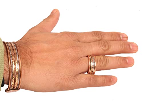 Touchstone Handcrafted Copper Magnetic Hand Forged with Solid and High Gauge Tibetan Style Minimalistic Elegance Copper Bracelet and Matching Ring.2