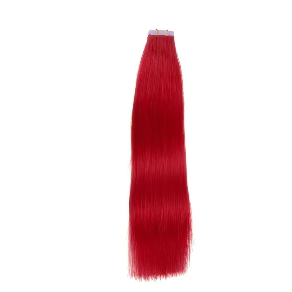 Cinta de 20 piezas con brillo total en extensiones de cabello humano Remy, pelos de trama de piel invisibles sin costuras, pelo brasileño de longitud adicional(Red,20 inch)