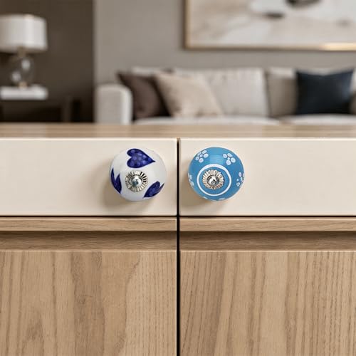 Image of Craft Trade Ceramic Drawer Knobs Set of 10 - Blue Floral Design Cabinet Handles for Kitchen Cabinet Wardrobe Cupboard & Dresser Decorative Drawer Pulls