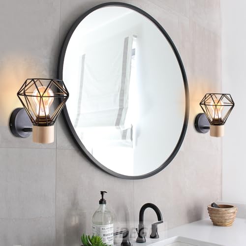 Aplique de pared vintage industrial iDEGU con madera y metal negro pack de 2 lámparas E27 5