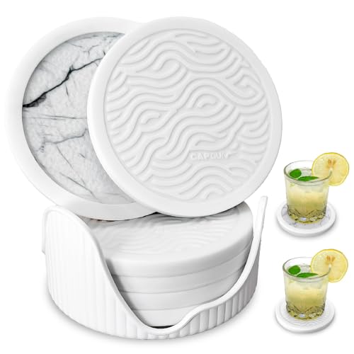 Silicone Coasters 6 Pack with Deep Tray Holder - 2 Sided Drinking Coasters - Cup Mat for Drinks - Live for Hot or Cold Drink Thickened, Non-Slip, Non-Stick, Silicone and Felt Insert(M3)