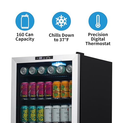 image for NewAir Beverage Refrigerator 160 Cans, Free Standing Cooler with Glass