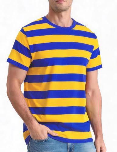 Funny World Blue and Yellow Striped Shirt Men, Blue and Yellow, Medium