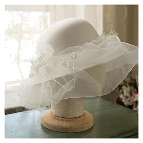 Chapeau de mariage avec voile blanc de mariée et perles roses