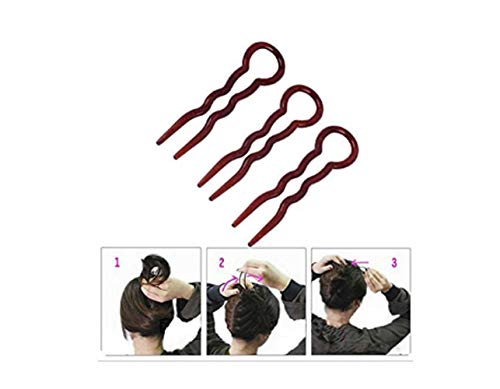 3PCS 3.3''Brown Plastic U Shaped Lady Style Grip Hair Pins Magic Simple Fast Spiral Hair Braid Twist Styling Clip Hairdressing Accessories For Women Lady Girls