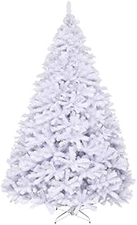 Goplus White Artificial Christmas Tree, 9ft Premium Unlit Hinged Spruce Full Tree,