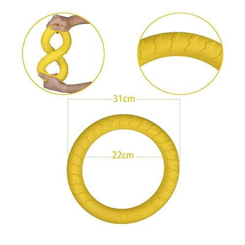 SaPeal Pack of 2 Dog Toys Ring Water Floating, Outdoor Fitness Flying Discs, Tug of War Interactive Training Ring for Dogs ( 2 Size ,Yellow - Thumbnail 2