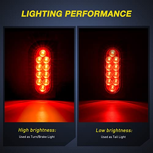 Image of Nilight 6Inch Oval Trailer Tail Light with Flush Mount Grommets Plugs w /Mounting Brackets 2PCS Red Waterproof Stop Brake Turn Lights for RV Truck