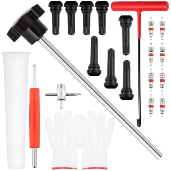 Swpeet 22pcs Szybkie narzędzie do zmiany zaworu opon z zestawem TR413 / TR414, Narzędzie do usuwania łodygi zaworu opon, Narzędzie do szybkiej wymiany rdzenia zaworu opon do wymiany wyciekających zawo