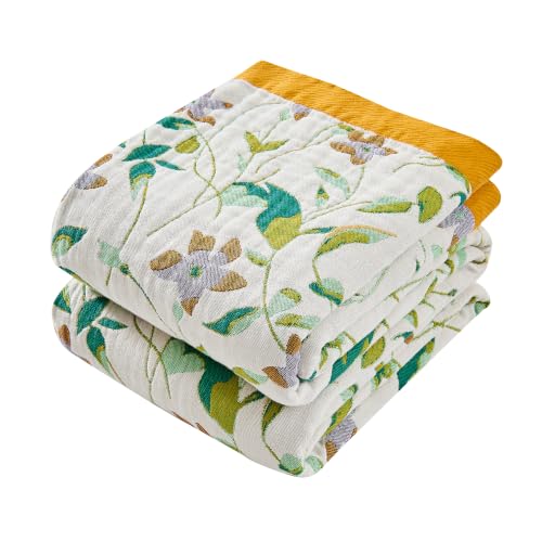 Image of VANJOROY Boho Throw Blanket, 100% Organic Cotton Breathable Skin-Friendly Ultra Soft 60 inch x 80 inch Bed Quilt Throw - Floral Rustic Decor Luxury Reversible Blanket for Sofa Couch Chair and Gift,