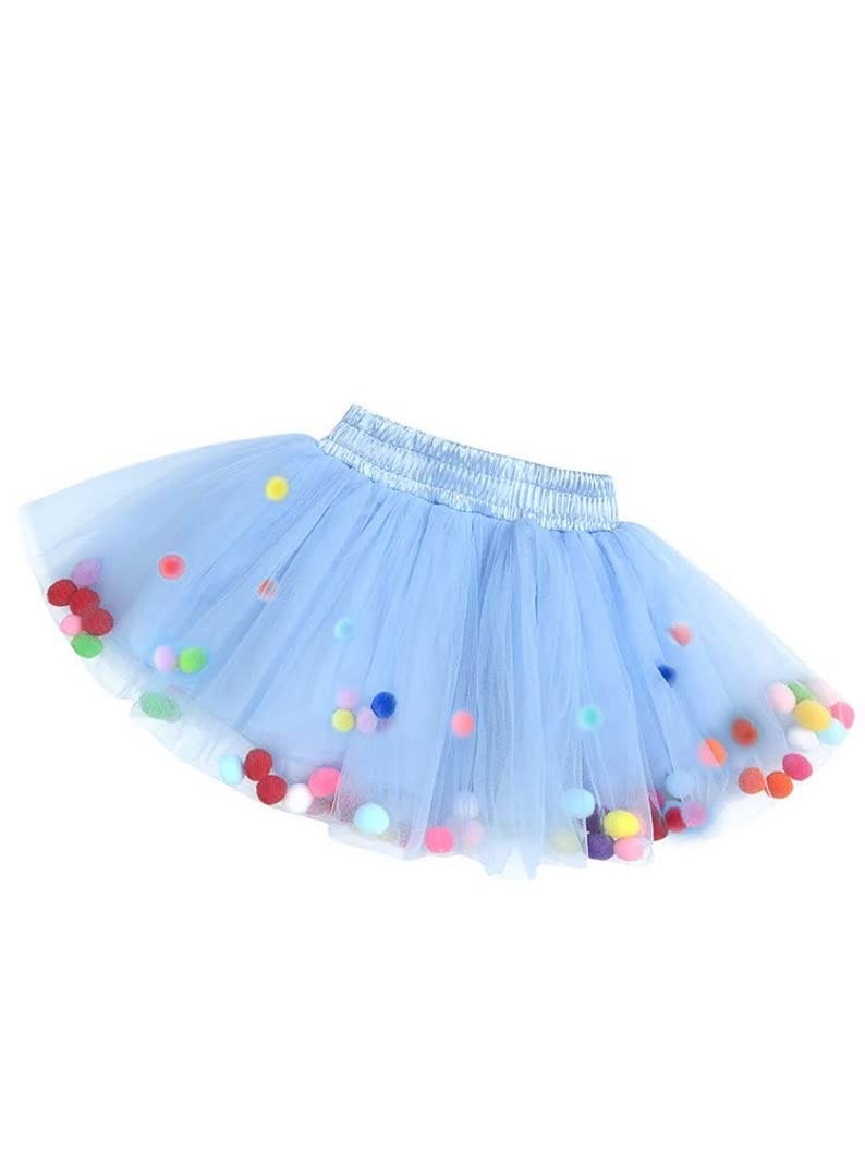 HIYANSH Pom Pom Tutu and Bow Hair Tie, Birthday Smash Cake Skirt| Baby and Toddlers (0M-8T) Ultra Soft Tutu Skirt (2-3 Years, SKAY Blue)