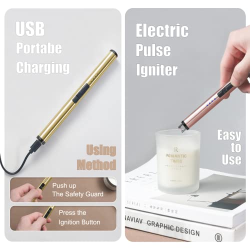 Exquisite Candle Accessories Tool Pack Bag, Rechargeable Electric Lighter, Wick Trimmer, Dipper, Snuffer and Tray Holder Elegant Kit Gift for Candle Lovers in Dating, Valentines Decor. ( Lemon Gold ) - Image 6