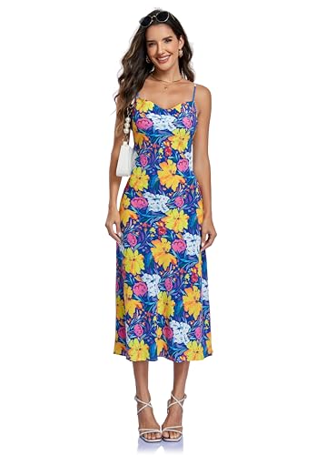 Image of Women's Spaghetti Strap Midi Satin Silk Dresses Slip Cowl Neck Party Cocktail Evening Sexy Dress