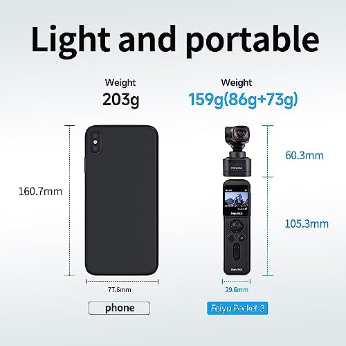 Image of Feiyutech Feiyu Pocket 3 Combo[Official] Cordless Detachable 3-Axis Gimbal Stabilized Action Camera,12Mp,130 Fov,1 /2.3 inch Cmos,4K 60 Video,Magnetic,Ai Tracking,For Sport /Motorcycle /Travel-Digital,Black