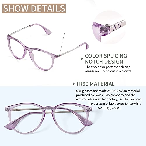 Image of Blue Light Blocking Glasses Round Computer Eyeglasses Reduce Eyestrain UV Glare Women AB3301 (Purple)