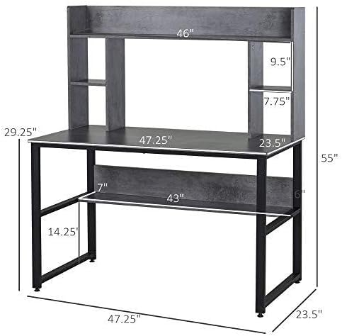HOMCOM Office Computer Desk Writing Table Workstation with Storage Shelves, Decorative Hutches, & Strong Build, Grey