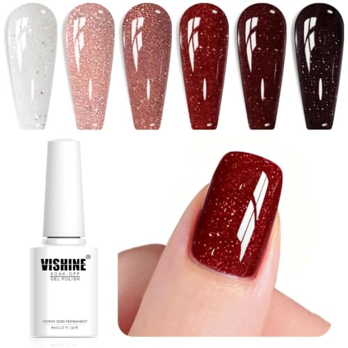 Set de Esmaltes Gel Vishine 8ml Rojo Burdeos Brillante