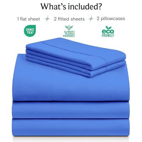 Image of LuxClub 5 PC Sheet Set Bed Sheets Deep Pockets 16 inch Eco Friendly Wrinkle Free Cooling Machine Washable Hotel Bedding Silky Soft - Marine Blue Split King