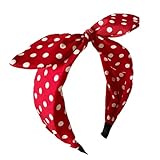 Lvyeer Red Polka Dot Bow Headbands for Women Bandana Hairband with Bow Halloween Costume 50s Hair Accessories Red Hair Bow Headband for Party Girls Bow