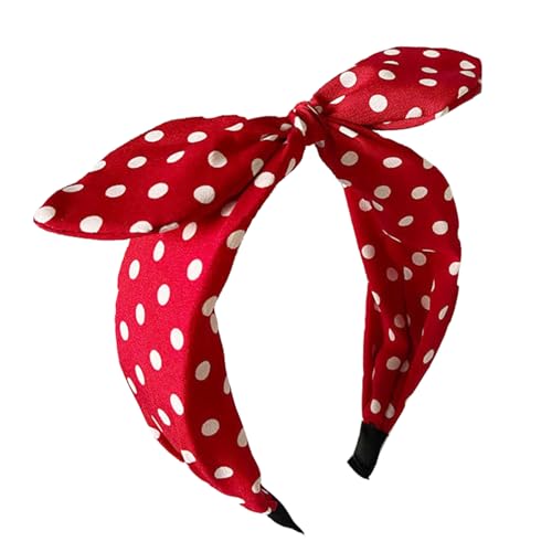 Lvyeer Red Polka Dot Bow Headbands for Women Bandana Hairband with Bow Halloween Costume 50s Hair Accessories Red Hair Bow Headband for Party Girls Bow