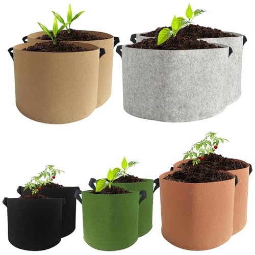 ZEONHEI Juego de 10 macetas de tela no tejida, 12 L, 20 L, 30 L, 40 L, 60 L, multicolor, diferentes tamaños, macetas de tela con asas para patatas, tomates y fresas