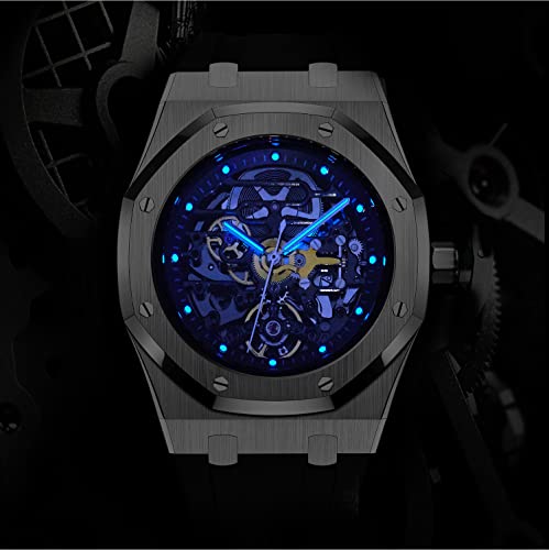 Redhai Automatic Mechanical Watch Skeleton Stainless 50M Waterproof Anti Shock Casual Diver Men Wrist Watch Sterling Watches Chronograph Analog Business Casual Fashion Adjustable Silicone Band #TOP3