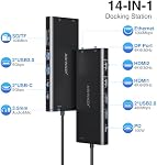Station d'accueil USB C double moniteur 14 en 1, adaptateur multiport dongle avec double HDMI, Displayport, Ethernet, PD 100W, 2 USB C/A 3.0, 2 USB 2.0, SD/TF, mic/audio pour Dell/HP/Lenovo/MacBook Air