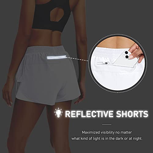 Msdc Athletic Shorts For Women Quick Dry, High Waisted Womens Running Shorts Lightweight Workout Gym Shorts Women With Pocket-(White,L) #TOP2