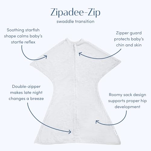 Image of SleepingBaby Zipadee-Zip Transition Swaddle - Cozy Baby Swaddling Blanket with Zipper Convenience - Roomy Wearable Blanket for Easy Diaper Changes - 6-12 Month - Recharge Silver Heather