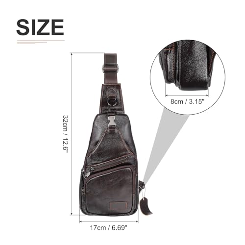 Genuine Leather Small Sling Bag - 6.69"x12.6" (LXH) Good for Men and Women Hiking Travel - Multipurpose Casual Small Packs Crossbody Chest Bag Backpack Coffee2
