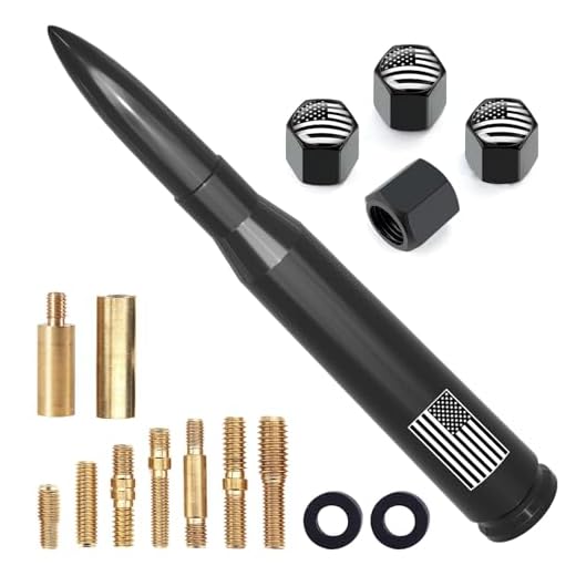 Car Truck Antenna with Tire Valve Caps American Flag Universal Short Replacement for GMC Sierra Chevy Silverado Dodge Ram 1500 2500 3500 Ford F150 F250 F350 Super Duty Raptor Radio Accessories, Black