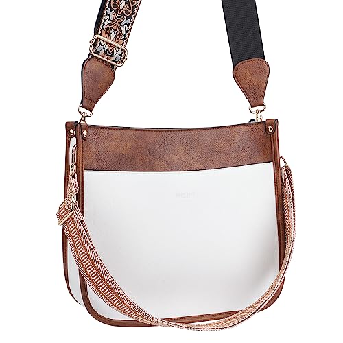 HKCLUF Crossbody Bags for Women Trendy Vegan Leather Hobo Handbags With 2PCS Adjustable Guitar Strap Shoulder Bucket Bags