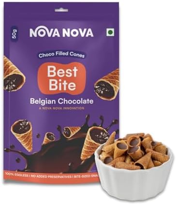 Nova Nova Best Bite Choco Filled Cones | Belgian Chocolate | 100% Eggless | No Added Preservatives (50g)