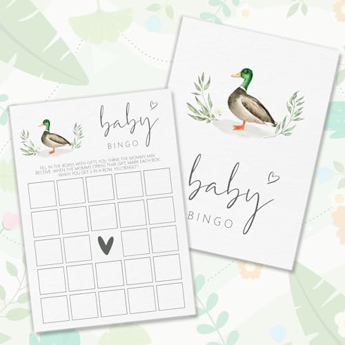 CWIOQPYI Hilarious Mallard Duck Baby Shower Games, Double-Sided Baby Bingo Game, Gender Reveal Boy or Girl Modern Minimal Party Supplies-B06