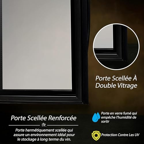 NutriChef Wine Refrigerator Cellar, 24 Bottle Storage and 67.7 Liters Internal Capacity, Single Zone Chiller with Digital Touch Button Control, Placement for Standing Bottles and Air Tight Seal – Image 5