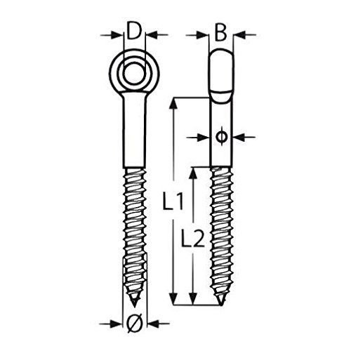 4 x Marine Grade Stainless Steel lag Screws Lifting Eyebolts Eye Bolt 6/40mm
