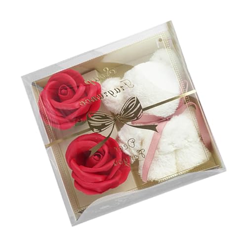 [lisusut] ソープフラワー ギフト 人気 枯れないお花 セット プチギフト ソープフラワー ケース入り ギフト 誕生日 記念日 母の日 クリスマス プレゼント 引越し 開業 開店 結婚 出産 祝い ホワイトデー ソープフラワー クマ型タオル ギフトセット 卒業式 謝恩会 (0 レッド)