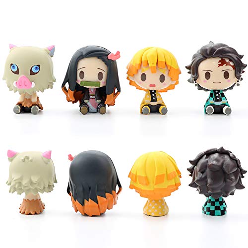 Mini Cute Plushies Figure, 4 Pcs Kimetsu No Yaiba Anime Figure Set, Tanjiro Zenitsu Nezuko Inosuke Action Figure Statues, Collectible Figure Doll Toys for Car Home Decoration Bianshen