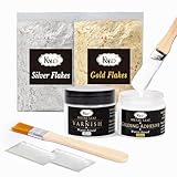 Gilding Adhesive Gold Foil Flakes Set, Epoxy Resin Water Based Glue for Gold Leafing, Craft, Resin Jewelry Making, Wood Use