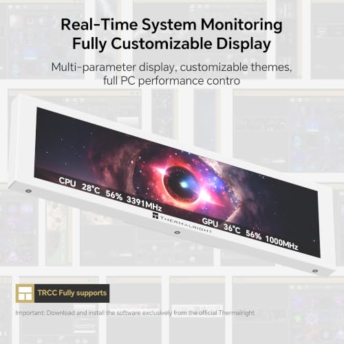 Image of TR Trofeo Vision 9.16in LCD PC Sensor Panel, 1920x480 USB-C, White | 1920x480 display for real-time CPU, GPU, RAM and FPS stats, GIF playback and clean desktop PC case builds